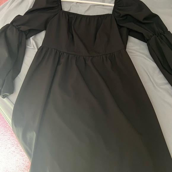 Puffed Sleeve Black Dress - Picture 2 of 3